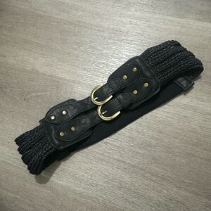 Elegant Black Braided Belt with Gold Accents